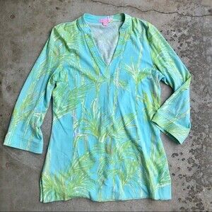 Lilly Pulitzer Joy Top Knit Tunic Big Bam Bamboo Printed Green Blue S